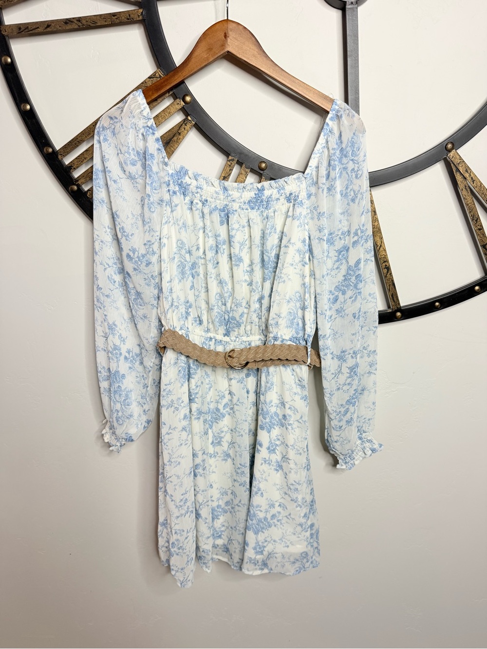 Wallflower Blue and White Smocked Top